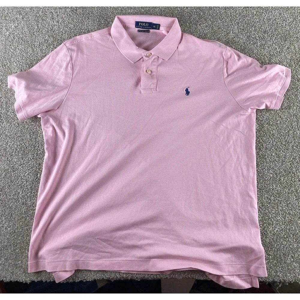 Polo Ralph Lauren Pima Soft Touch Polo Solid Pink Mens XL Blue Pony Preppy Work